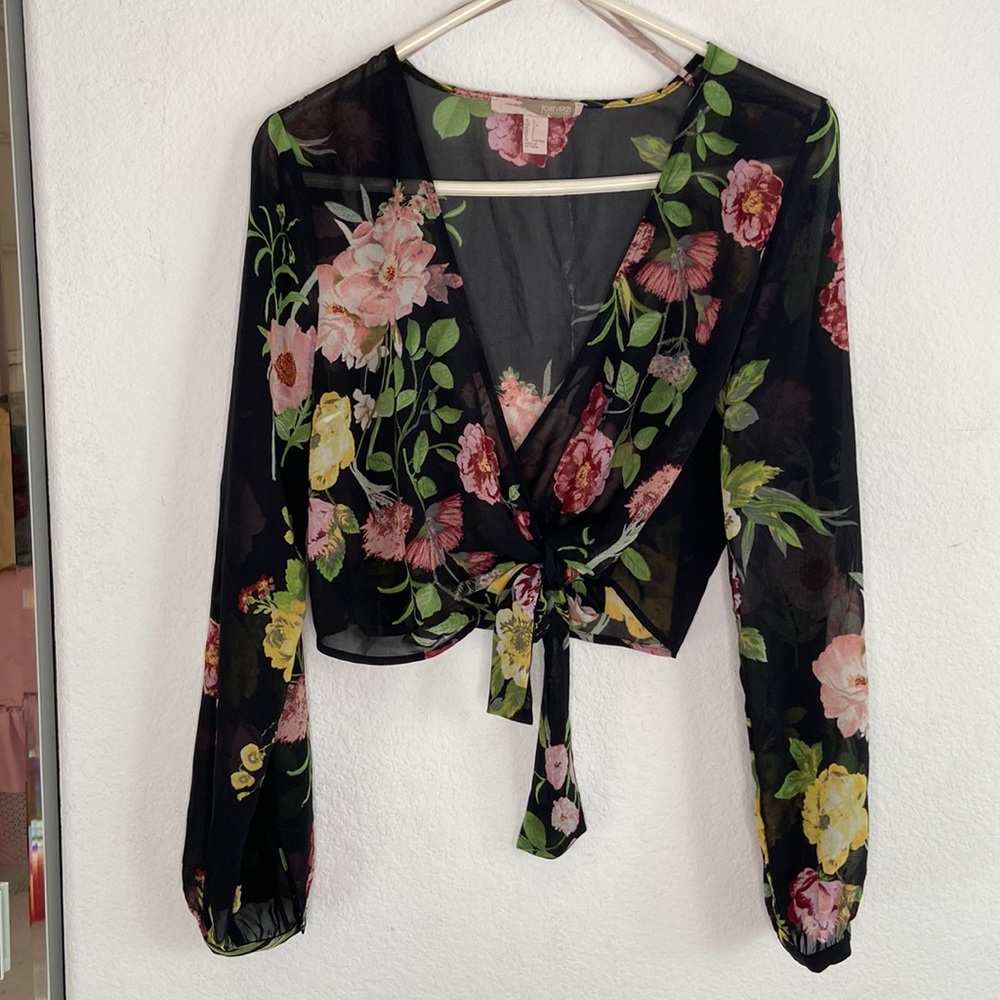Floral Sheer Long Sleeve Blouse size L